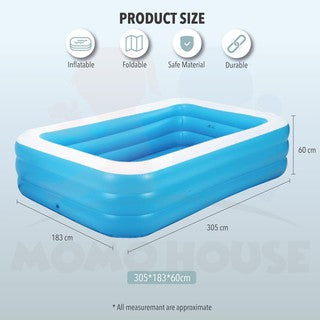 (L)305x(W)183x(H)60cm - Inflatable 3 Ring Swimming Pool Kolam Renang