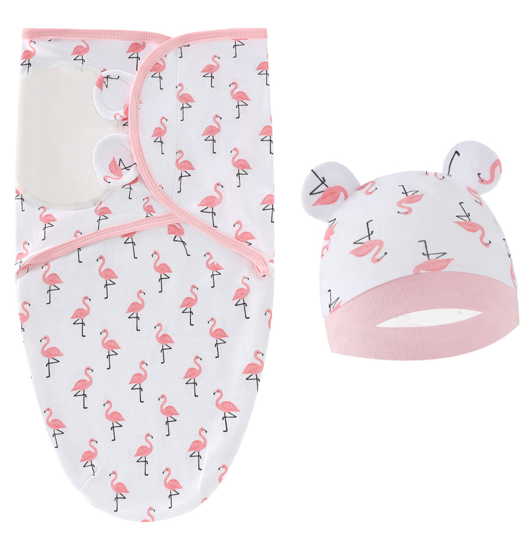 2 in 1 Set Baby Newborn Swadle Wrap With Hat Cotton Kain Bedung Bayi Dengan Topi Lembut