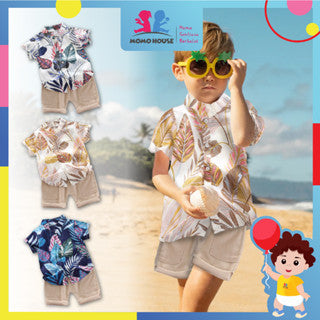 Summer Boys Set Kids Wear Hawaiian Shirt Kids Baju Hawaii Budak Lelaki Baju Budak Set Kids Suit Baby Boy Short Sleeve