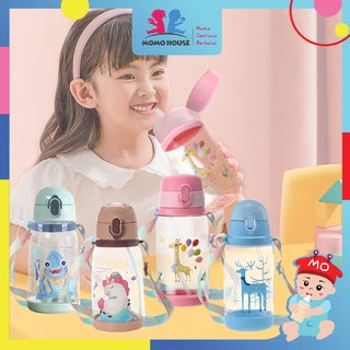 Kids Water Bottle BPA FREE 580ml Drinking Straw Water Tumbler Shoulder Strap For Bottle Botol Air Kanak