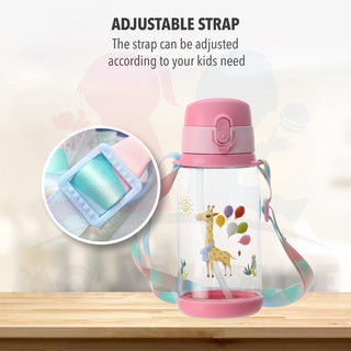 Kids Water Bottle BPA FREE 580ml Drinking Straw Water Tumbler Shoulder Strap For Bottle Botol Air Kanak