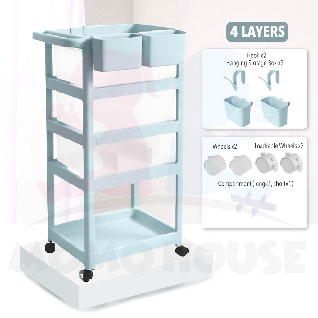 Portable Baby storage Trolley 3 Layer and 4 Layer With Drawer Rak Bayi 3 Tingkat Dengan Roda