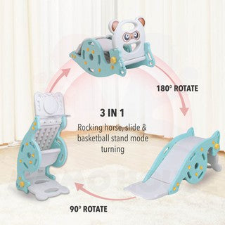 (New Design) 3 in 1 Playground Children Rocking Horse Slide For Kids & Detachable Chair Set