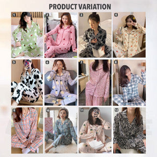 Cute Loose Women Pyjamas 100% Cotton Long Sleeve Nightwear Baju Tidur ( WP001 )