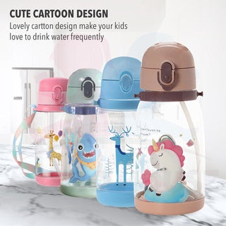 Kids Water Bottle BPA FREE 580ml Drinking Straw Water Tumbler Shoulder Strap For Bottle Botol Air Kanak