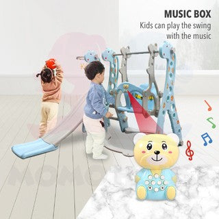 (New Design) Musical Kids Slide Playground 5-in-1 Home Toy Long Slider Basketball Hoop With Music Kids Toys