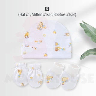 Newborn Baby Set Mittens Booties Hat Anti Scratching Hand Protection Knitted Cotton Sarung Tangan Sarung Kaki Topi Set