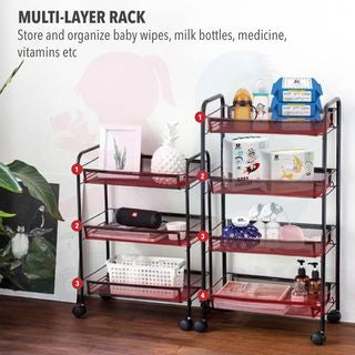 Multi functional Steel Storage Rack for Baby Kid Toy Feeding Bottle Clothes Bedroom 3 Tier 4 Tiers Trolley (Black/White)