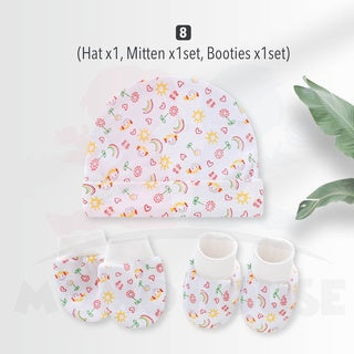 Newborn Baby Set Mittens Booties Hat Anti Scratching Hand Protection Knitted Cotton Sarung Tangan Sarung Kaki Topi Set