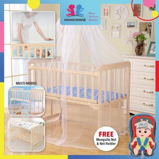 Multi Functional Single Layer Wooden Baby Cot with Mosquito Stand & Net Katil Bayi Dgn Kelambu