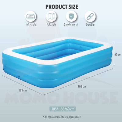 (L)305x(W)183x(H)60cm - Inflatable 3 Ring Swimming Pool Kolam Mandi Kolam Renang
