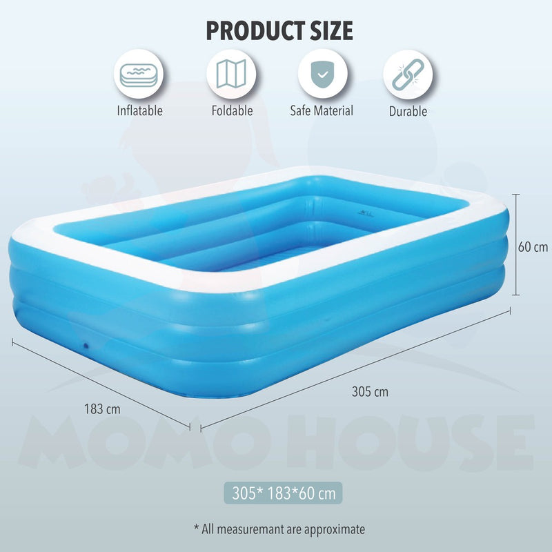 (L)305x(W)183x(H)60cm - Inflatable 3 Ring Swimming Pool Kolam Mandi Kolam Renang