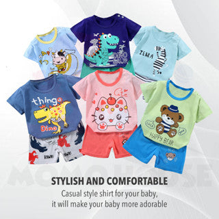 T-Shirt Newborn Baby Girls Boy Baju Murah Budak Baju Set Budak Baby Set Clothes Short Sleeve Shirt Cotton Shirt Kids