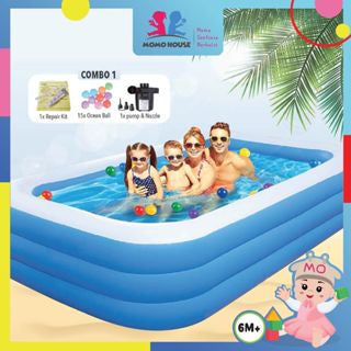 (L)305x(W)183x(H)60cm - Inflatable 3 Ring Swimming Pool Kolam Renang