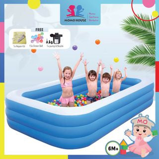 (L)262x(W)175x(H)60cm - Inflatable 3 Rings Swimming Pool Kolam Renang