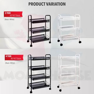 Multi functional Steel Storage Rack for Baby Kid Toy Feeding Bottle Clothes Bedroom 3 Tier 4 Tiers Trolley (Black/White)