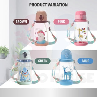 Kids Water Bottle BPA FREE 580ml Drinking Straw Water Tumbler Shoulder Strap For Bottle Botol Air Kanak