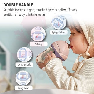 Baby Water Bottle Learning Cup Non-spill Training Cup Leak-Proof Fee With Gravity Ball Straw Handle Bottle 250ml