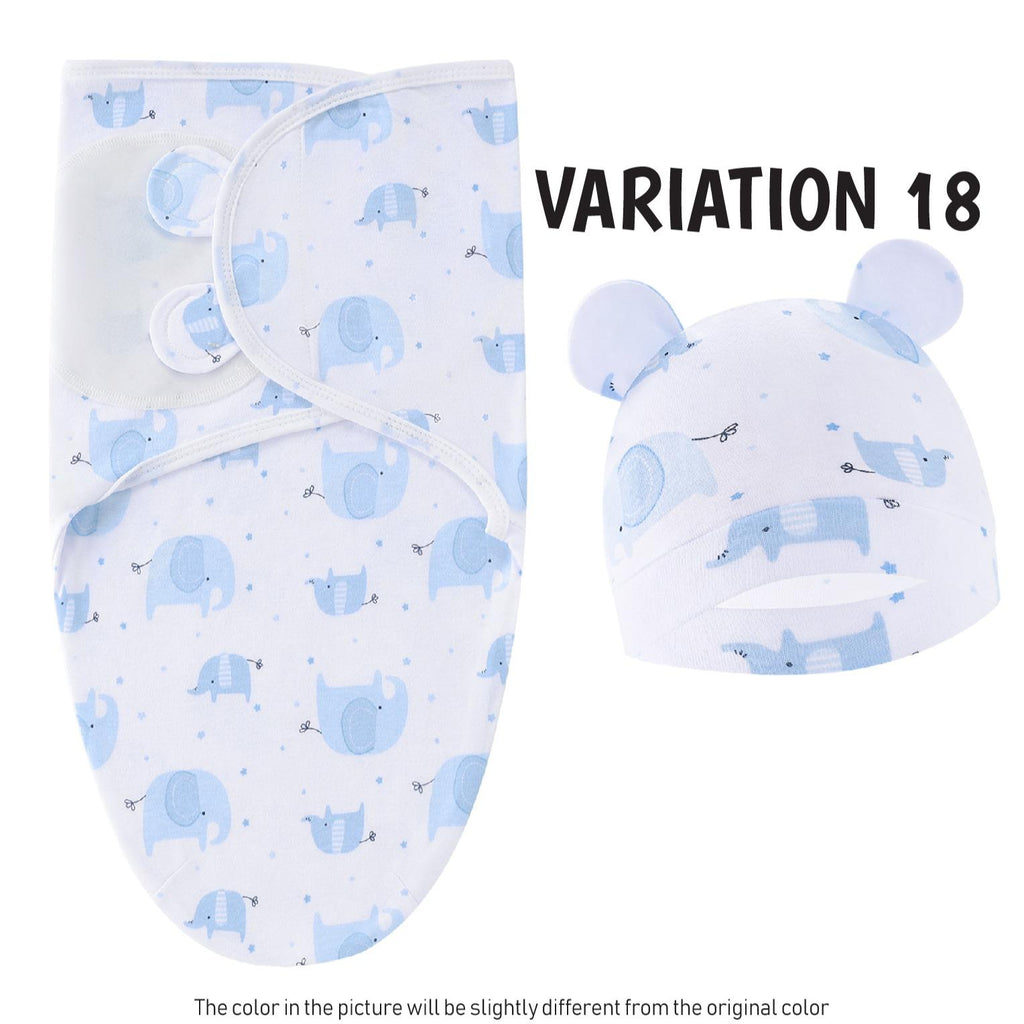 2 in 1 Set Baby Newborn Swadle Wrap With Hat Cotton Kain Bedung Bayi Dengan Topi Lembut