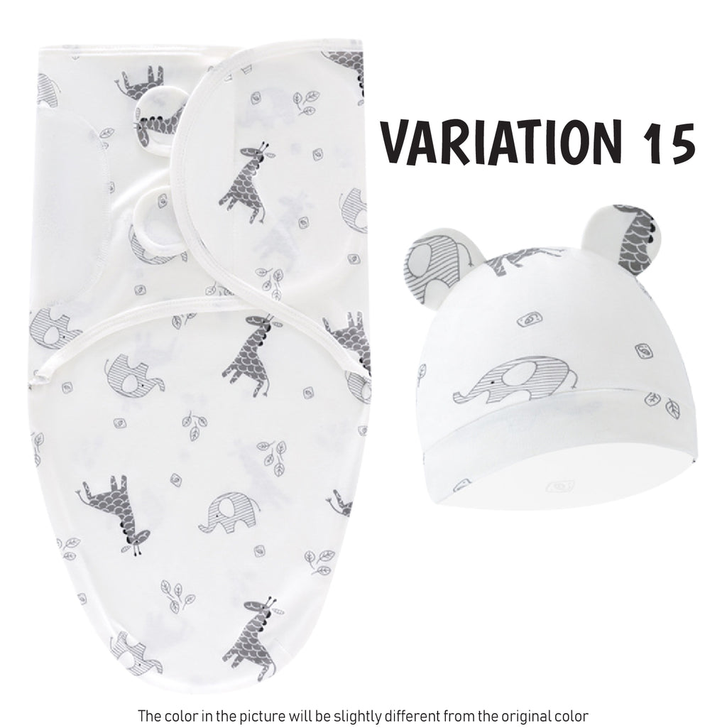 2 in 1 Set Baby Newborn Swadle Wrap With Hat Cotton Kain Bedung Bayi Dengan Topi Lembut