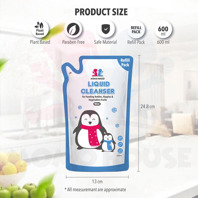 600ML Momo House Vegetable & Baby Accessories Liquid Cleanser Refill Pack Baby Bottle Wash Cecair Pencuci Botol & Puting