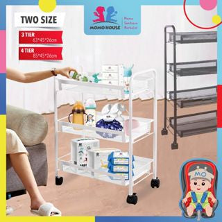 Multi functional Steel Storage Rack for Baby Kid Toy Feeding Bottle Clothes Bedroom 3 Tier 4 Tiers Trolley (Black/White)