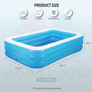 (L)262x(W)175x(H)60cm - Inflatable 3 Rings Swimming Pool Kolam Renang