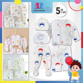 5 PCS Baju Baby Set Newborn Baby Lengkap Baby Clothes Set Newborn Baby Girl Clothes Set Newborn Baby Boy