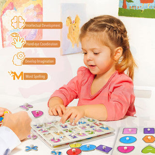 ðŸ”¥Hot itemðŸ”¥Wooden Educational Hand Grip Jigsaw Puzzle Kids & Baby Early Learning Knob Puzzle Toys