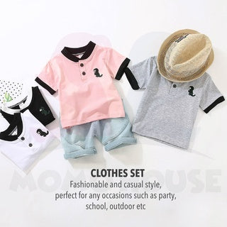 Short Sleeve Baby Boy Kids Polo Shirt Set Dino Design POLO T-shirt + Pant Baju Kanak-Kanak Lengan Pendek T-shirt(MYB039)