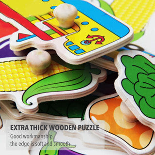 🔥Hot item🔥Wooden Educational Hand Grip Jigsaw Puzzle Kids & Baby Early Learning Knob Puzzle Toys