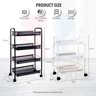 Multi functional Steel Storage Rack for Baby Kid Toy Feeding Bottle Clothes Bedroom 3 Tier 4 Tiers Trolley (Black/White)