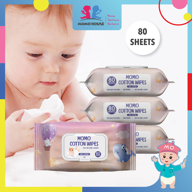 80PCS Premium Baby Wet Wipes Tisu Basah Wet Tissue With Cover Non-Alcohol, Parabens Free, Fragrance Free