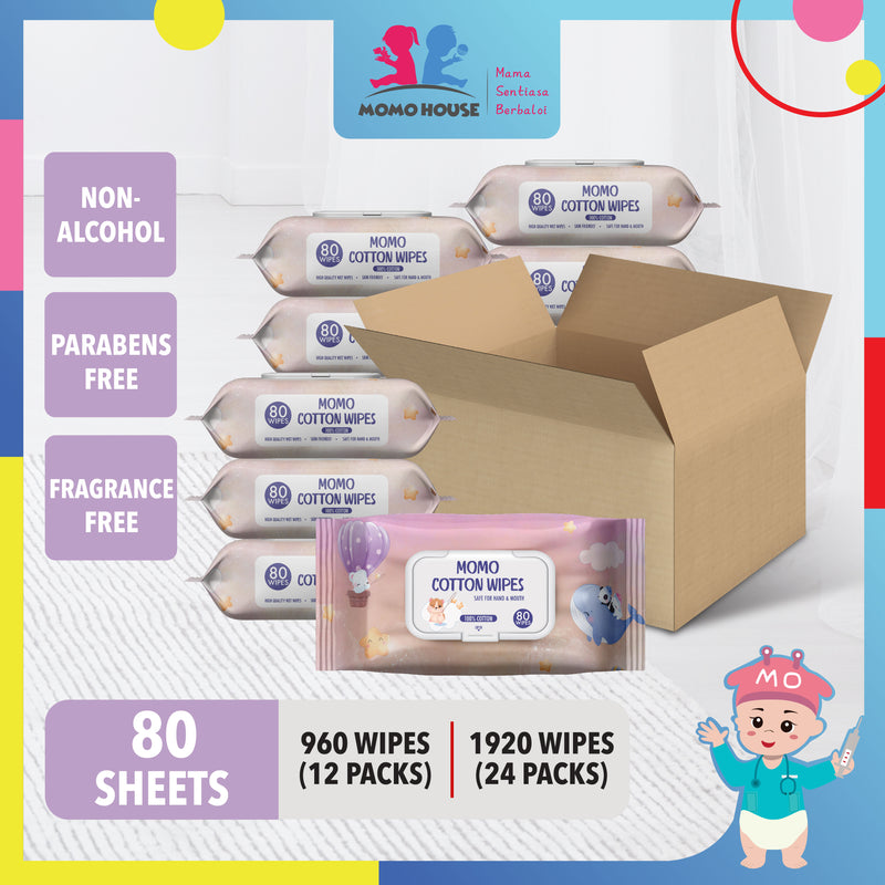 80Pcs Baby Wipes Tissue Basah Tisu Basah Baby Wet Tissue Wet Tisu Basah Bayi Non-Alcohol, Parabens Free, Fragrance Free