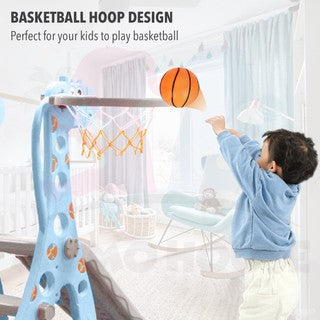 (New Design) Musical Kids Slide Playground 5-in-1 Home Toy Long Slider Basketball Hoop With Music Kids Toys