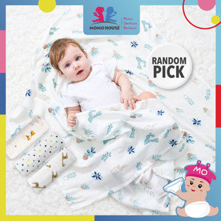 MOMO HOUSE Newborn Baby Muslin Swaddle Kain Bedung Soft Blanket Kain Selimut Napkin Lampin