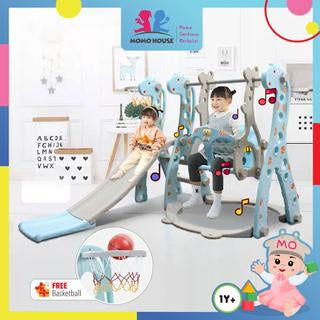 (New Design) Musical Kids Slide Playground 5-in-1 Home Toy Long Slider Basketball Hoop With Music Kids Toys