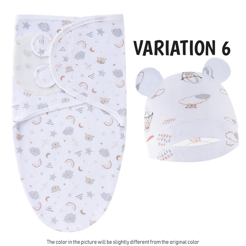 2 in 1 Set Baby Newborn Swadle Wrap With Hat Cotton Kain Bedung Bayi Dengan Topi Lembut