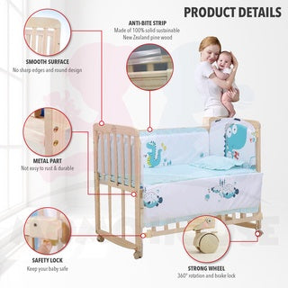 Multi Functional Single Layer Wooden Baby Cot with Mosquito Stand Ne Momo House