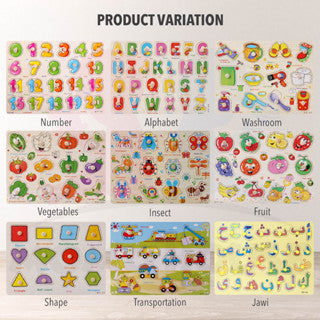 ðŸ”¥Hot itemðŸ”¥Wooden Educational Hand Grip Jigsaw Puzzle Kids & Baby Early Learning Knob Puzzle Toys