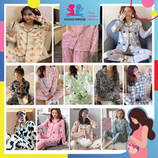 Cute Loose Women Pyjamas 100% Cotton Long Sleeve Nightwear Baju Tidur ( WP001 )