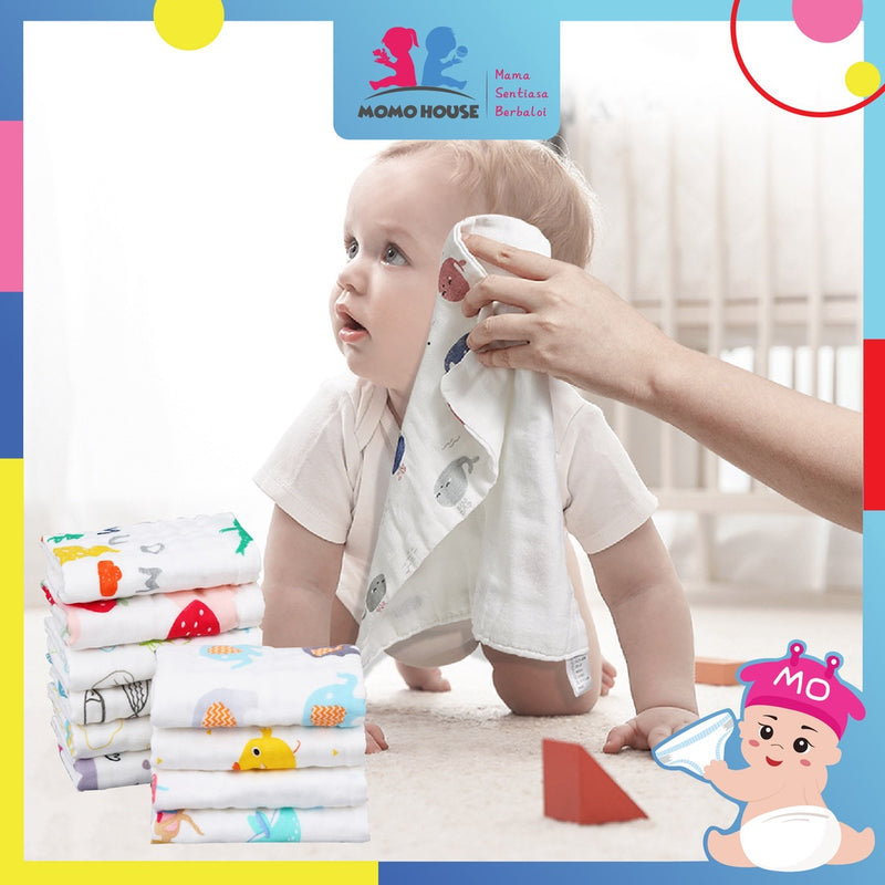 Baby Handkerchief 6 layer Baby Cotton Soft Six Layers Gauze Newborn Baby Towel Wash Cloth Sapu Tangan (29CM X 29CM)