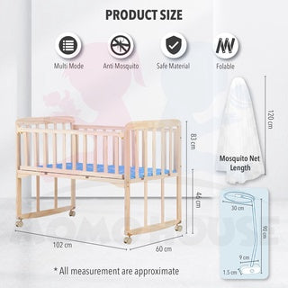 Multi Functional Single Layer Wooden Baby Cot with Mosquito Stand & Net Katil Bayi Dgn Kelambu