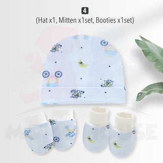 Newborn Baby Set Mittens Booties Hat Anti Scratching Hand Protection Knitted Cotton Sarung Tangan Sarung Kaki Topi Set