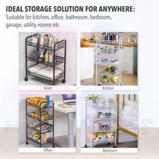 Multi functional Steel Storage Rack for Baby Kid Toy Feeding Bottle Clothes Bedroom 3 Tier 4 Tiers Trolley (Black/White)