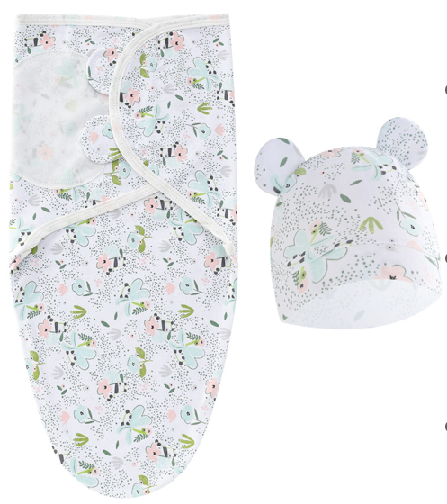 2 in 1 Set Baby Newborn Swadle Wrap With Hat Cotton Kain Bedung Bayi Dengan Topi Lembut
