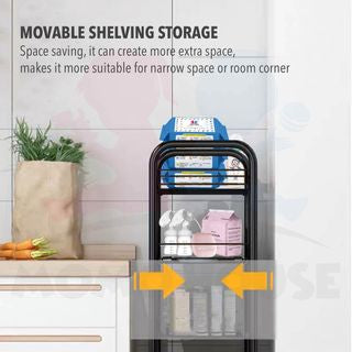 Multi functional Steel Storage Rack for Baby Kid Toy Feeding Bottle Clothes Bedroom 3 Tier 4 Tiers Trolley (Black/White)