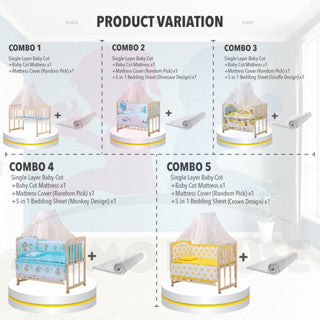 Multi Functional Single Layer Wooden Baby Cot with Mosquito Stand & Net Katil Bayi Dgn Kelambu