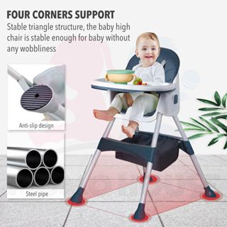 Multifunction Baby Chair Feeding Safety Baby Chair Adjustable Foldable Portable Dining High Chair Baby with Storage Bag