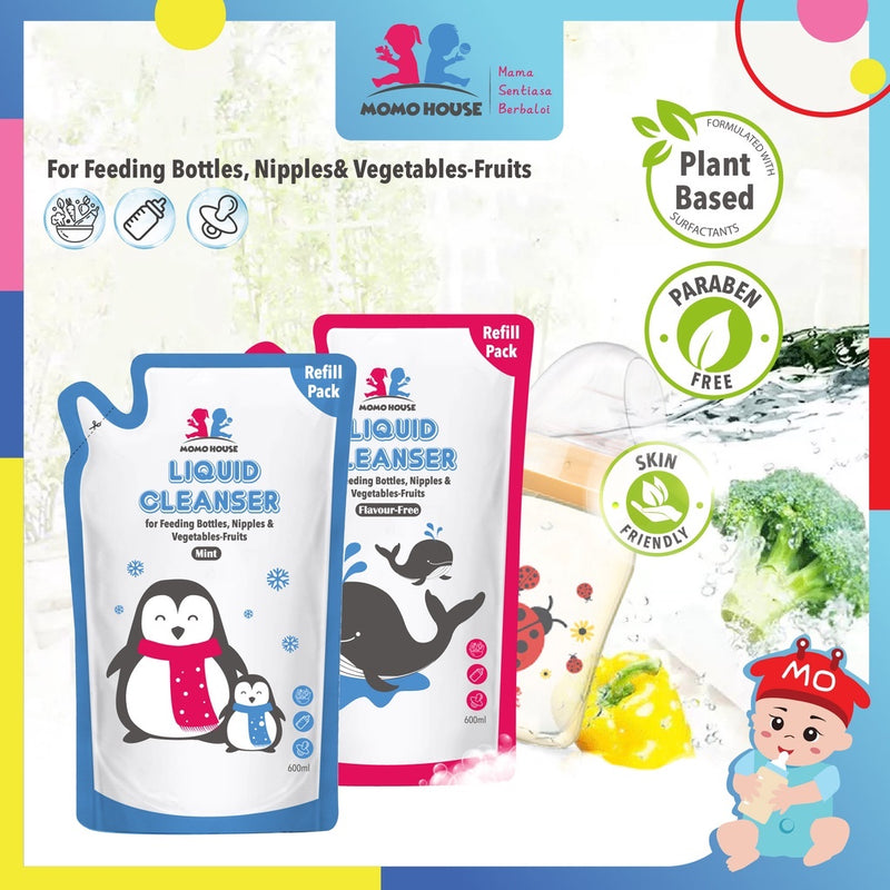 600ML Momo House Vegetable & Baby Accessories Liquid Cleanser Refill Pack Baby Bottle Wash Cecair Pencuci Botol & Puting